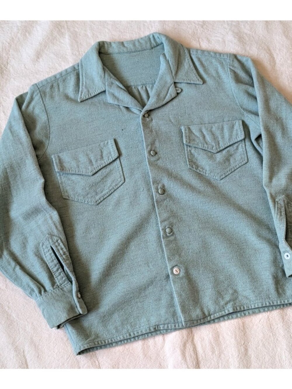 Vintage 50s 60s Handmade Wool Knit Seafoam Green Loop Collar Women's MD